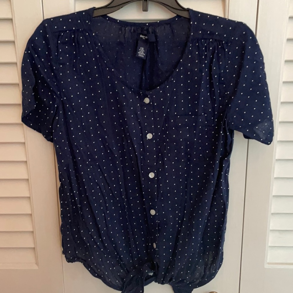 Girl's Navy Blue and White Polka Dot Blouse; XL
